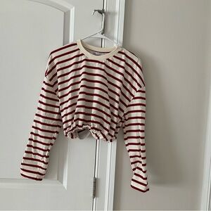 Zara Red and White Striped Long Sleeve Tee